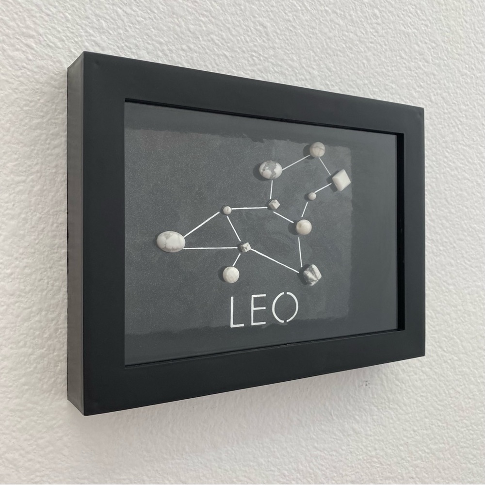 Handmade Horoscope Art LEO Star Constellation Beads Shadow Box 6x8 inches